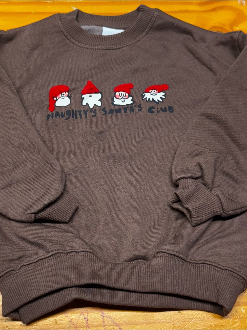 Zara Brown Sweatshirt with Red Santa Graphic